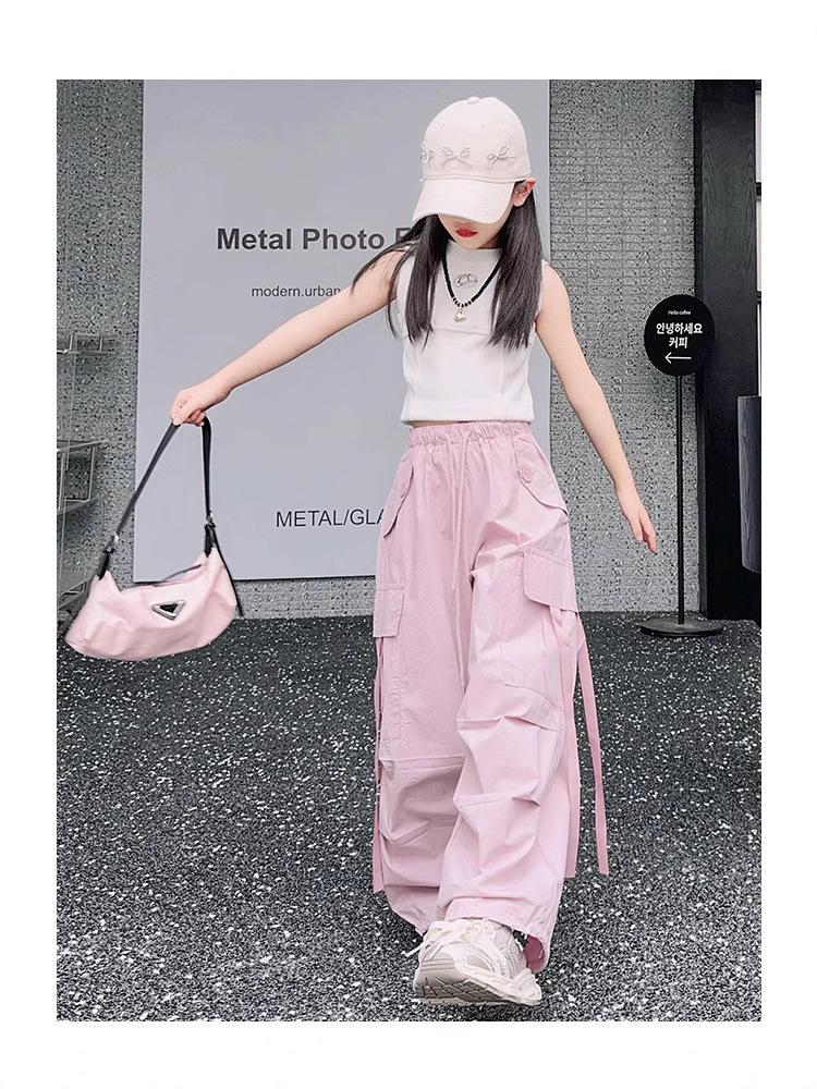 Girls' Loose Wide-Leg Summer Workwear Pants - Korean Street Style for Big Kids, Cool and Thin for Spring and Autumn.
