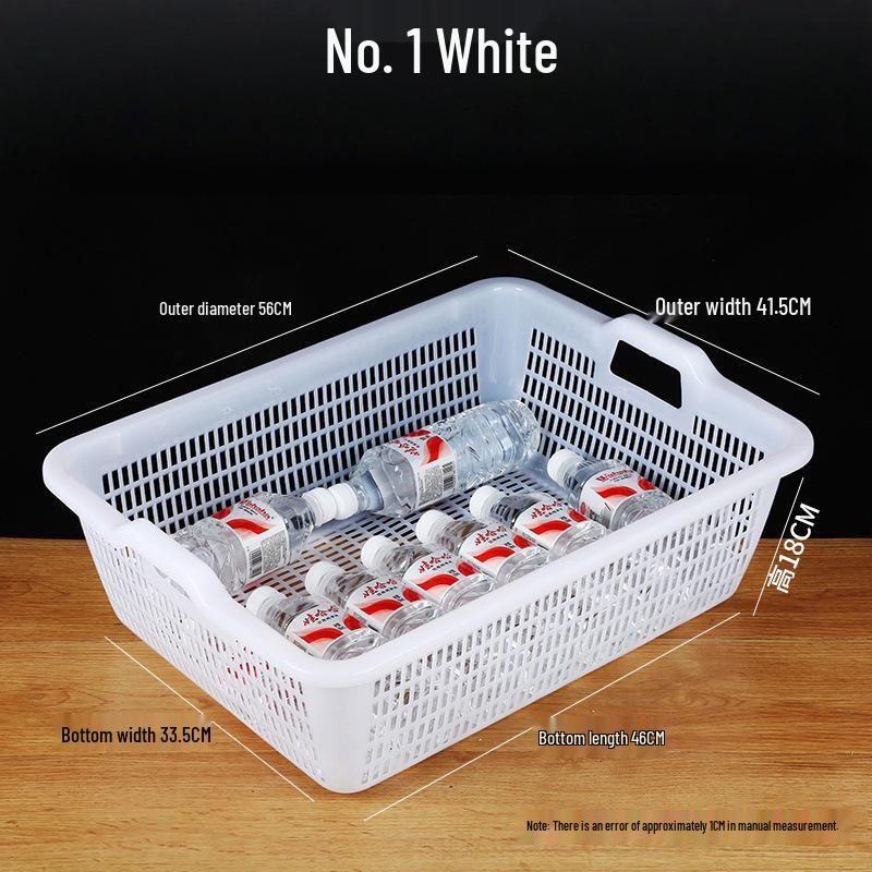 Large White Plastic Rectangular Kitchen Basket for Draining, Washing, and Storage