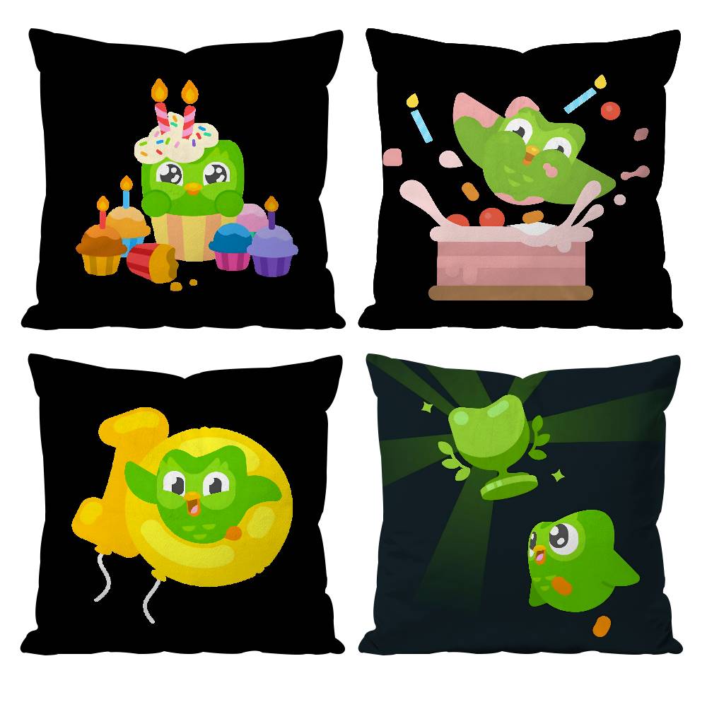 Cute D-Duolingos Pillow Case Anti-dustmite Pillowcase Invisible zipper silky short plush Sofa cushion cover