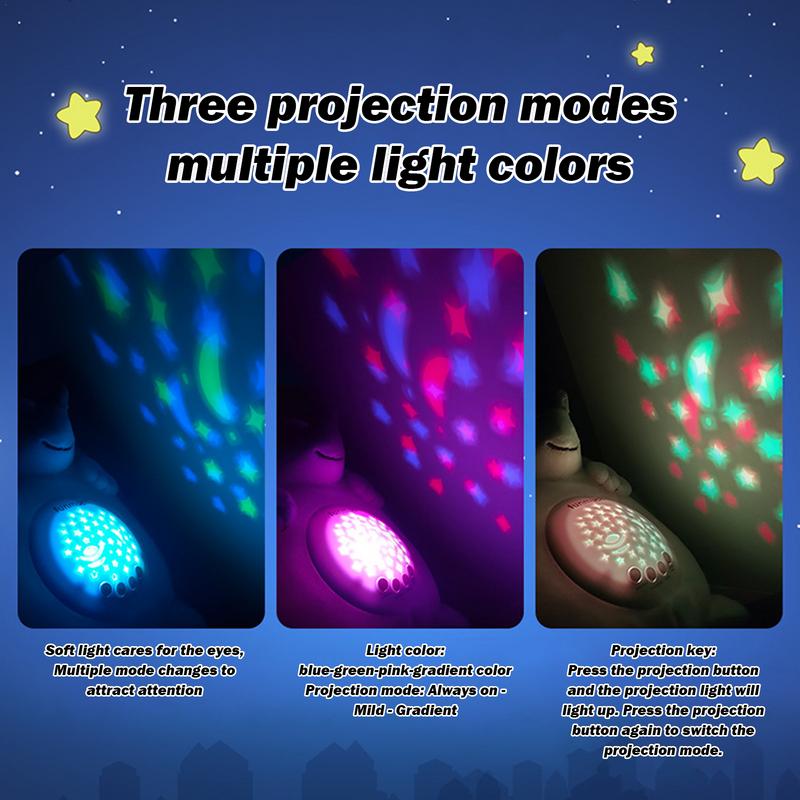 Kid Sleep Soother Pillow Newborn Sleep Aid Sound Machine Starry Projector Stuffed Animal Plush Toy Musical Soother Plush Cuddly