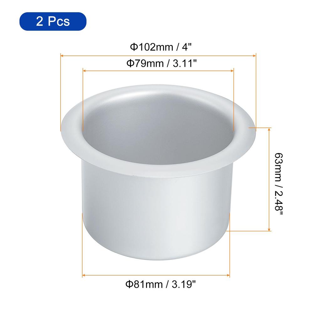 uxcell 2pcs Aluminum Drop-in Cup 2.48" x 4" Drink Holder Poker Table Cup