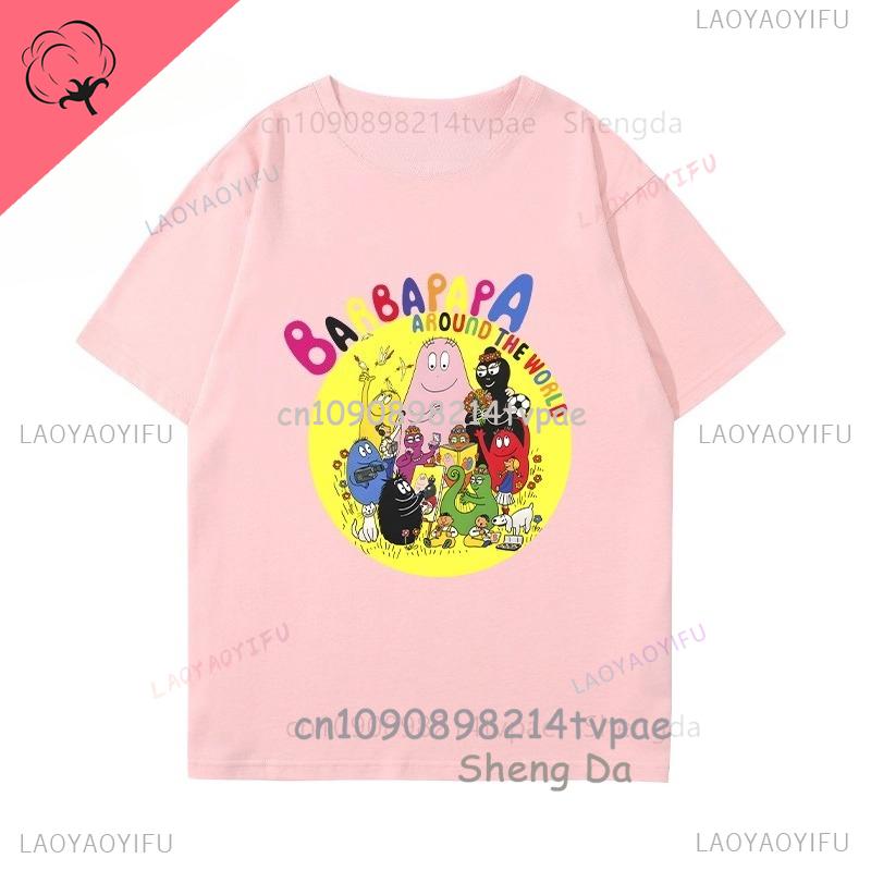 Children T Shirt Barbapapa Cartoon Clothes Boys Girls 100 Cotton Crewneck Casual Kawaii Cute Tee Camisa Printed Shirt