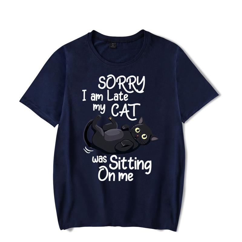 Desculpe o atraso, meu gato estava sentado em mim, camiseta gráfica, camiseta engraçada de gato, camiseta da moda, camiseta Harajuku, camisetas hip hop, tops masculinos