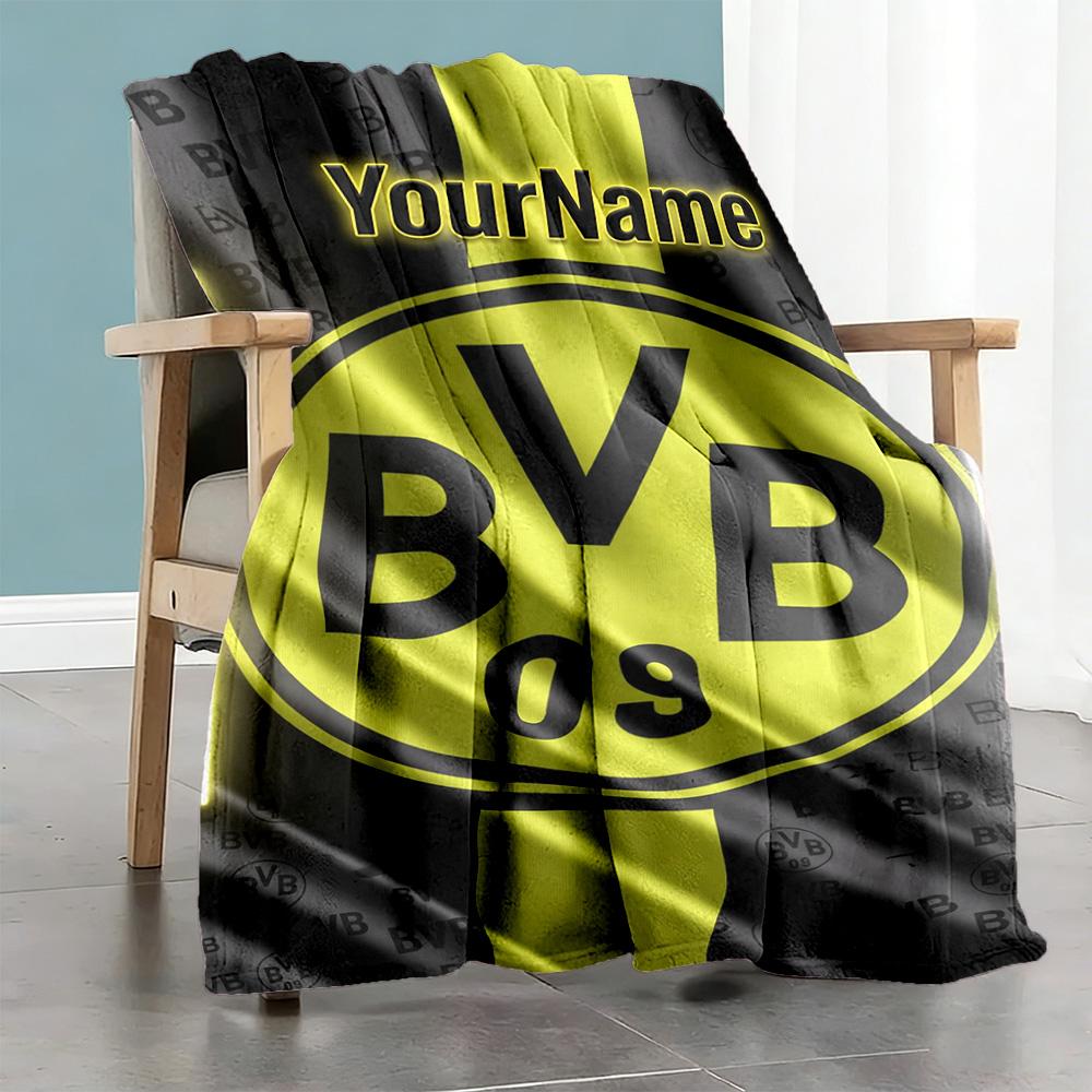 Borussia Dortmund Customize Your Name Blanket Multi-purpose Customizable Blanket Soft & Cozy Suitable for Office Livingroom Couch Living Room