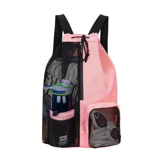 Mesh Beach Backpack with Wet Pocket Large Capacity Drawstring Swim Bag for Pool Swimming Gym Workout Gear