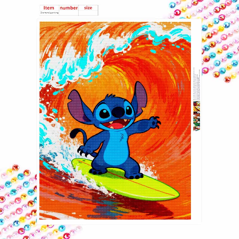 Disney 5d Diamond Painting, Stitch Surfing Diamond Art Painting Diy Handmade Sticker Gift, Home Decoration Painting