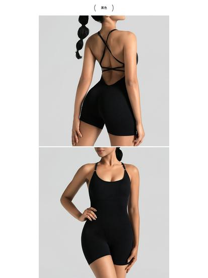 Seamless One-Piece Yoga Suit with Elegant Back and Peach Hip Design