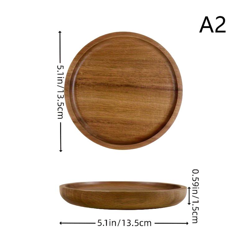 1PC Natural Whole Wood Lovesickness Wood Round Handmade Acacia Plate Round Sushi Dish Dessert Fruit Bread Dishes Soup Tableware