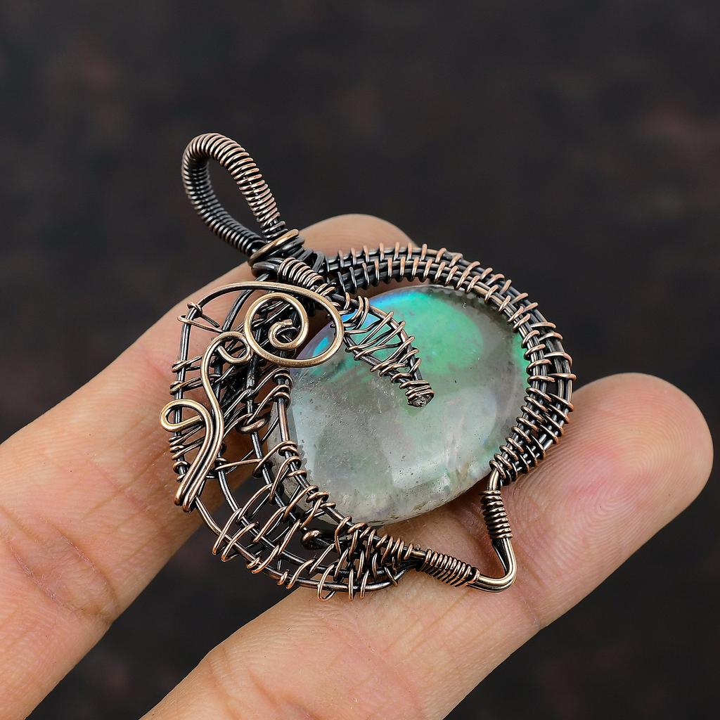 Rainbow Mystic Opal Pendant Copper Wire Wrapped Pendant Handmade Dainty Pendant Wire Wrapped Jewelry Gift For Bridal Gemstone Copper Jewelry