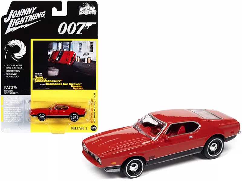 

Масштабная машинка Johnny Lightning Джеймс Бонд Ford Mustang 1971 Красные бриллианты Mustang Литая модель автомобиля 1/64 007 навсегда [Б/У]