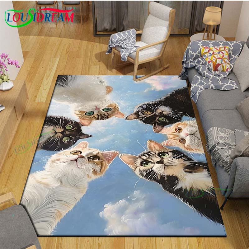 Alfombras Impresas con Gatos Pintura Exquisita Moda 3D Alfombra de Área Antideslizante para Sala de Estar Alfombrillas para Habitación de Niños Esterilla de Yoga Alfombra Grande Decoración