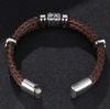 Double Layer Punk Brown Braided Leather Bracelet for Men with Metal Magnetic Clasp Stylish Business Bracelet Jewelry Gift