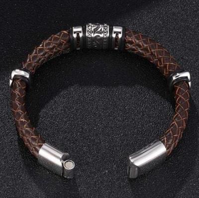 Doppellagiges Punk Braunes Geflochtenes Lederarmband für Männer Metall Magnetischer Verschluss Business Armband Mann Schmuck Geschenk