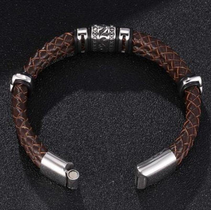 Double Layer Punk Brown Braided Leather Bracelet for Men with Metal Magnetic Clasp Stylish Business Bracelet Jewelry Gift