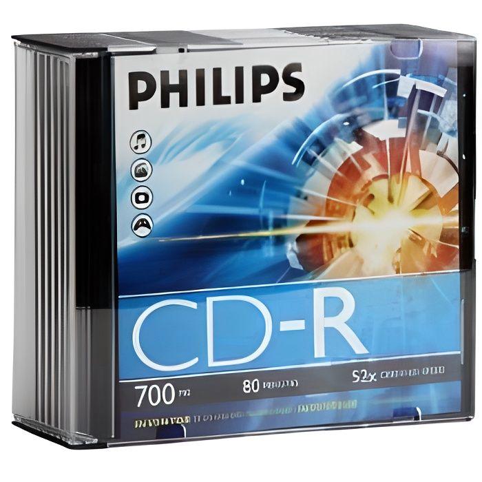 Philips - CR7D5NS10/00 - Boitier CD Étroit - 10 CD-R 52x 700 Mo 80 Min