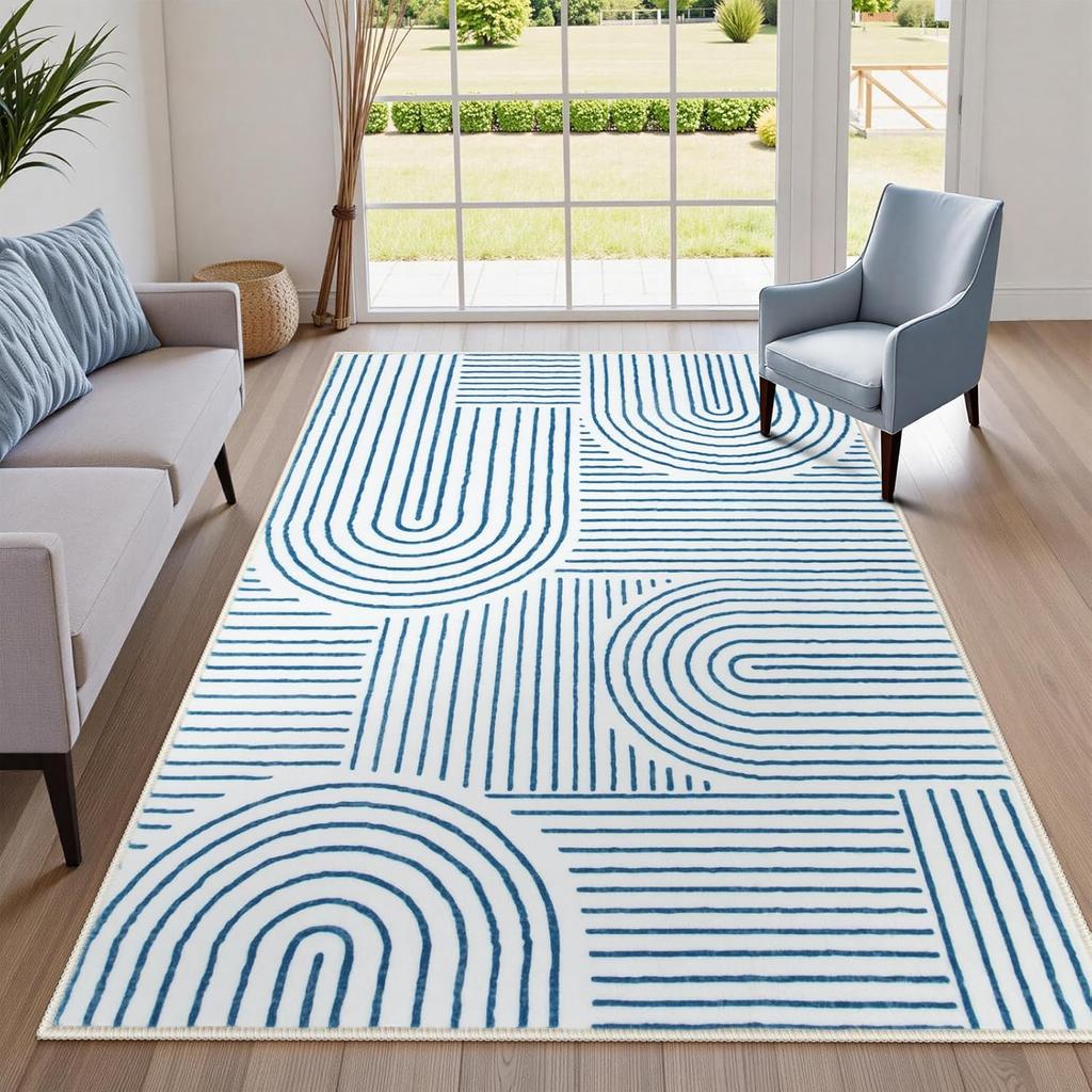 Modern Boho Geometric Arch Print Area Rug for Living Room Minimalist Abstract Line Pattern FloorMat NonSlip Rug for Bedroom Sofa