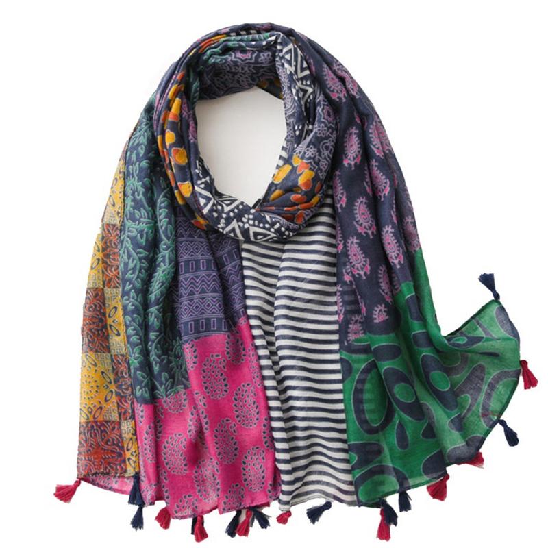 Luxury Brand Cotton Scarf Women Large Shawls Design Hijab Echarpe Print Tassel Scarves Lady Beach Stole Muffler Foulard Pareo