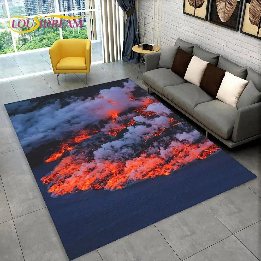 3D Volcano Lava Magma Area Rug Large,Carpet Rug for Living Room Bedroom Sofa Doormat Decoration,Kid Play Non-slip Floor Mat Gift