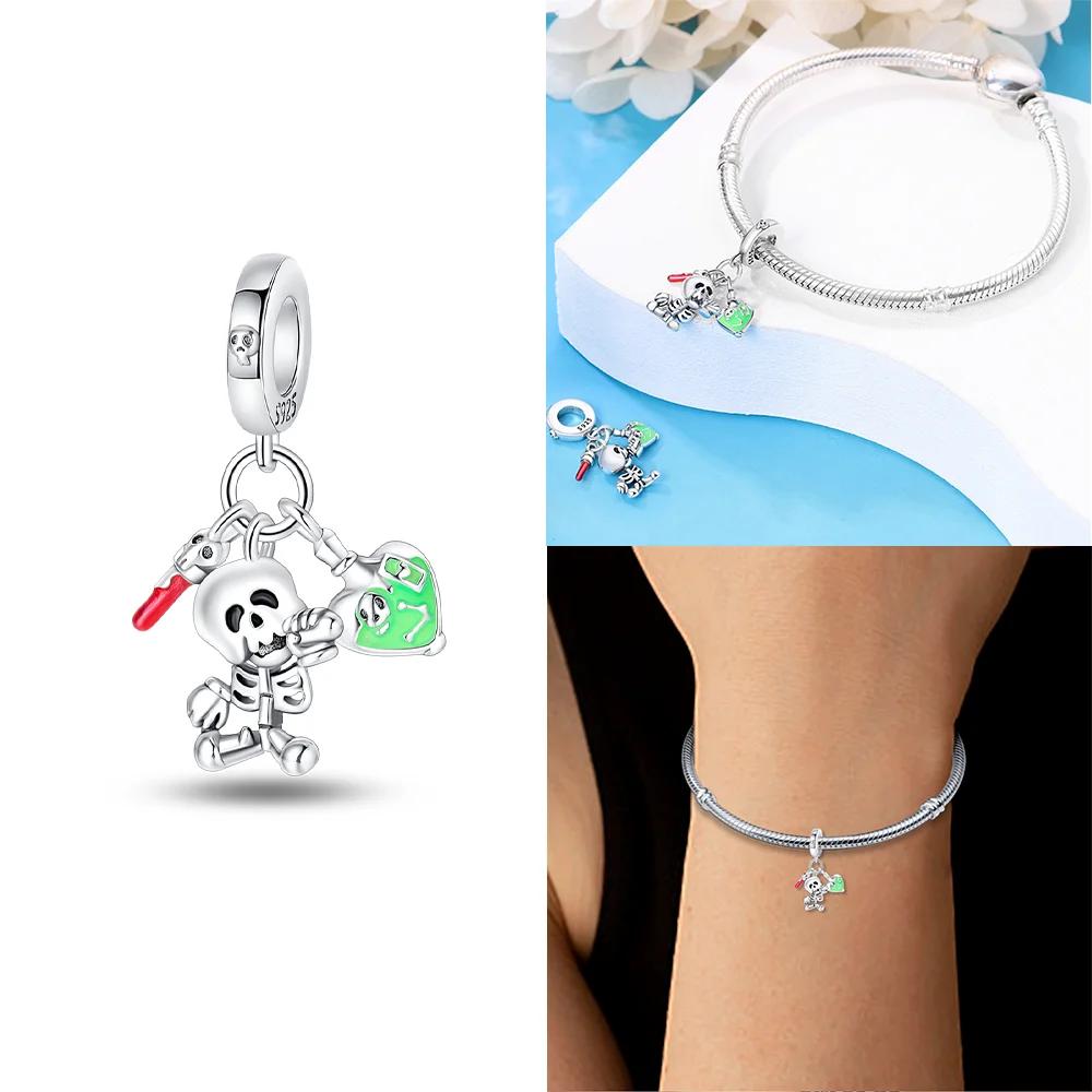 Copper Halloween Pumpkin Cart Magic Witch Ghost Original Charms Beads Fit Bracelet Jewelry Diy Women Birthday Gift Necklace