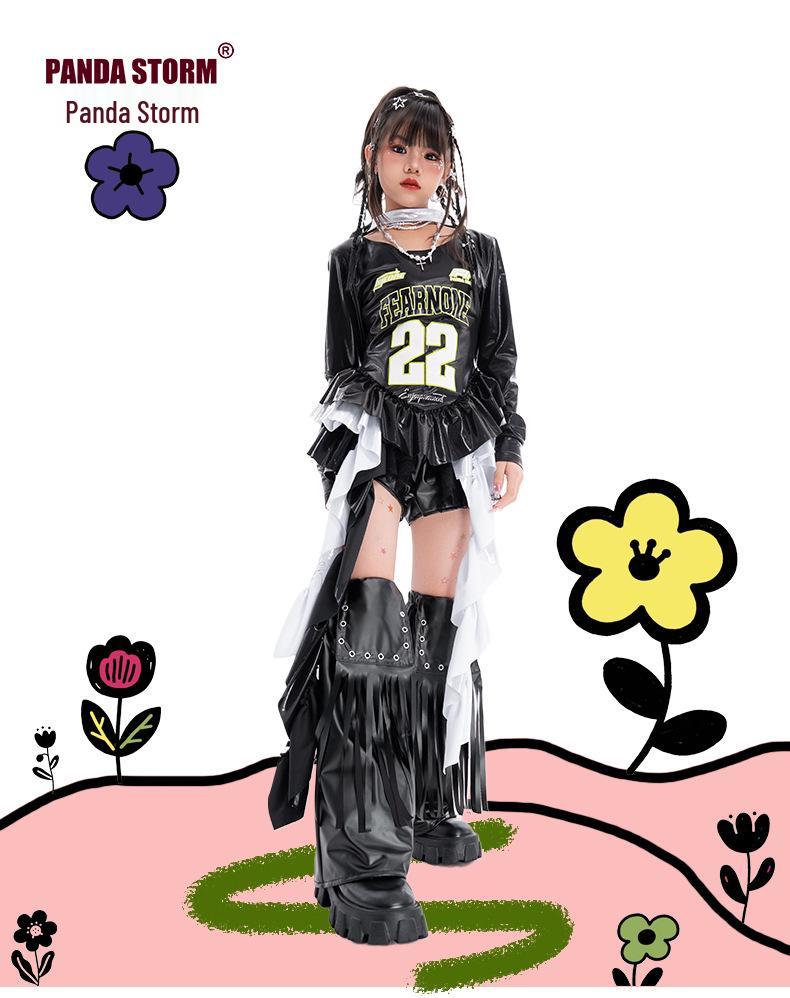 Girls' Trendy Jazz Hip Hop Dance Outfit - Long Sleeve T-shirt & Trousers for Street Dance Performance