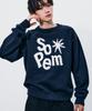 SOMEPLACE MAN Lettering Logo Contrast Round Neck Long Sleeve Oversized Knit Sweatshirt [Navy]