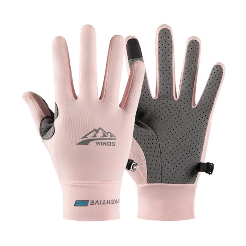 Cycling Gloves Anti Slip Breathable Men Women Thin Ice Silk Sunscreen Full Finger Gloves Outdoor Sports Driving Fishing Gloves S розовый