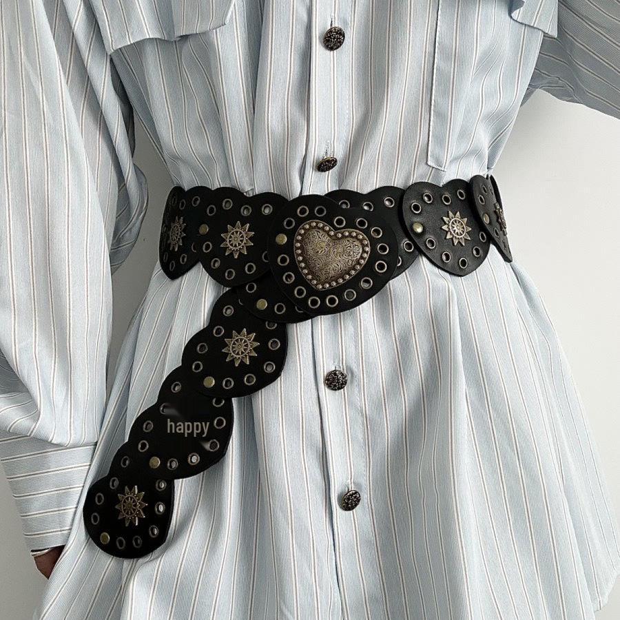 Punk Style Women's Leather Patchwork Heart Waist Chain Belt with Rivets