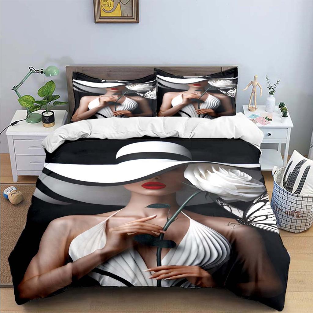 Fashion New Woman-Sexy Black And White Print Bedding Sets Bed Supplies Set Duvet Cover Bed Comforter Set Bedding Set Luxury Gift