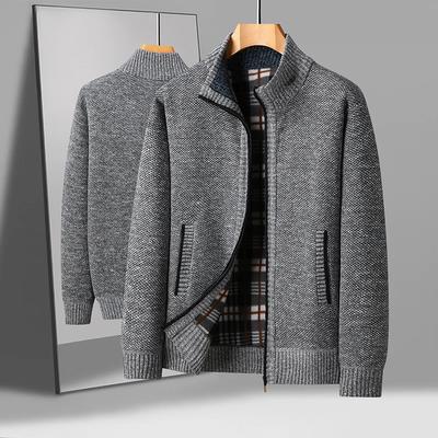 Men's Casual High Collar Long Sleeve Knitted Top with Velvet Warmth for Autumn and Winter Fashion Multi Functional Jacket
