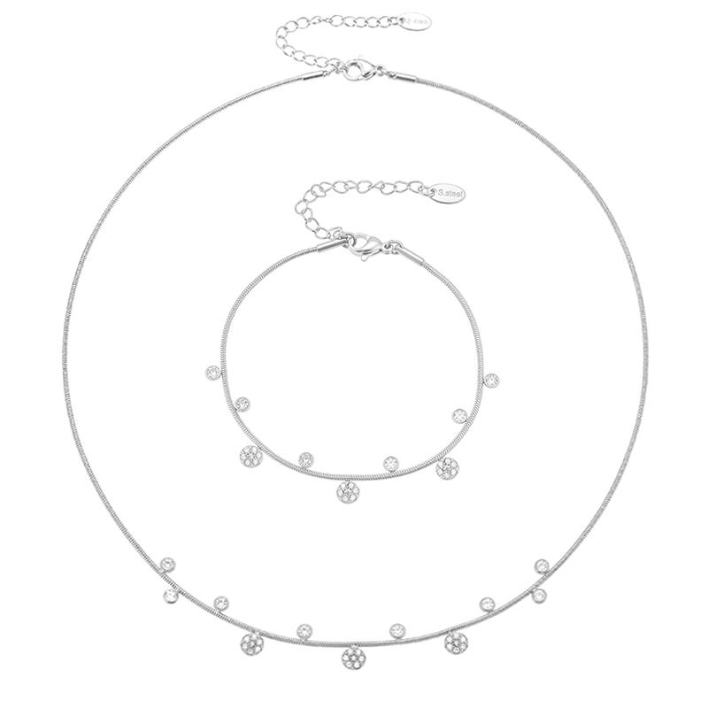 Lariat Y Necklace Matching Bracelet In Stainless Steel 18k Gold Plated With Zircon Flower Chain Necklaces Bracelets For Women