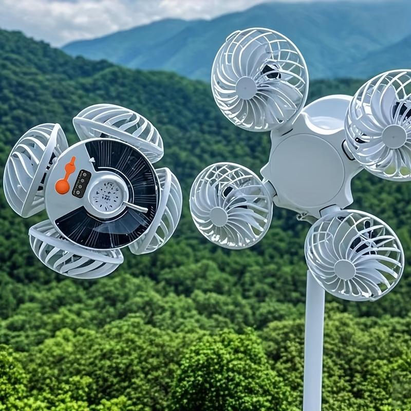 Solar Camping Fan,Light with Ceiling Fan, USB Rechargeable Portable Electric Fan, Hangable Handheld Light with Adjustable Speed,3 Colors, Tent,