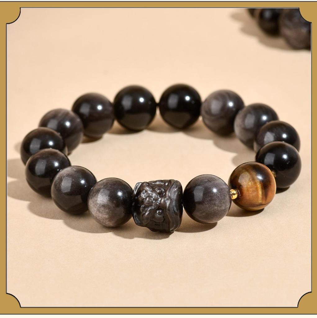 Obsidian Lion Dance Single-Loop Bracelet: Trendy Unisex Bestseller