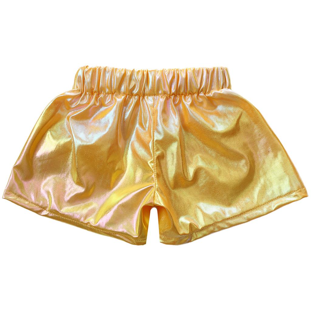 Girls Metallic Sparkly Shorts Elastic Waist Jazz Dance Cheerleading Stage Performance Costume Bottoms