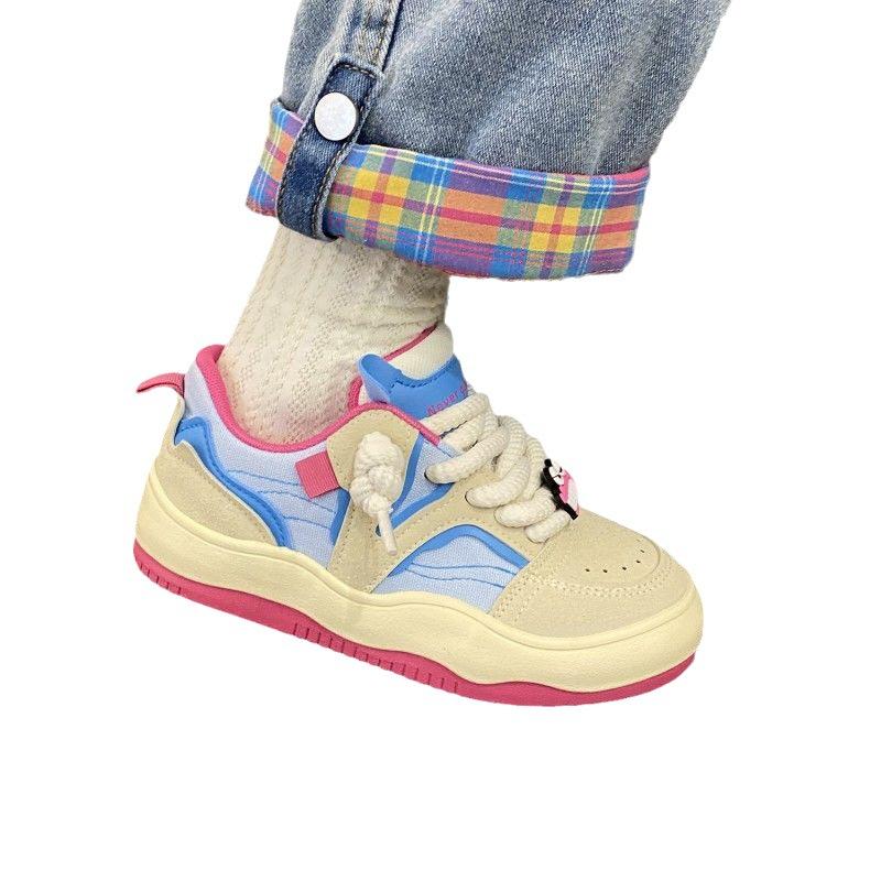 Cute Bread Canvas Shoes Women's New Spring and Autumn Breathable Platform Sports Board Shoes