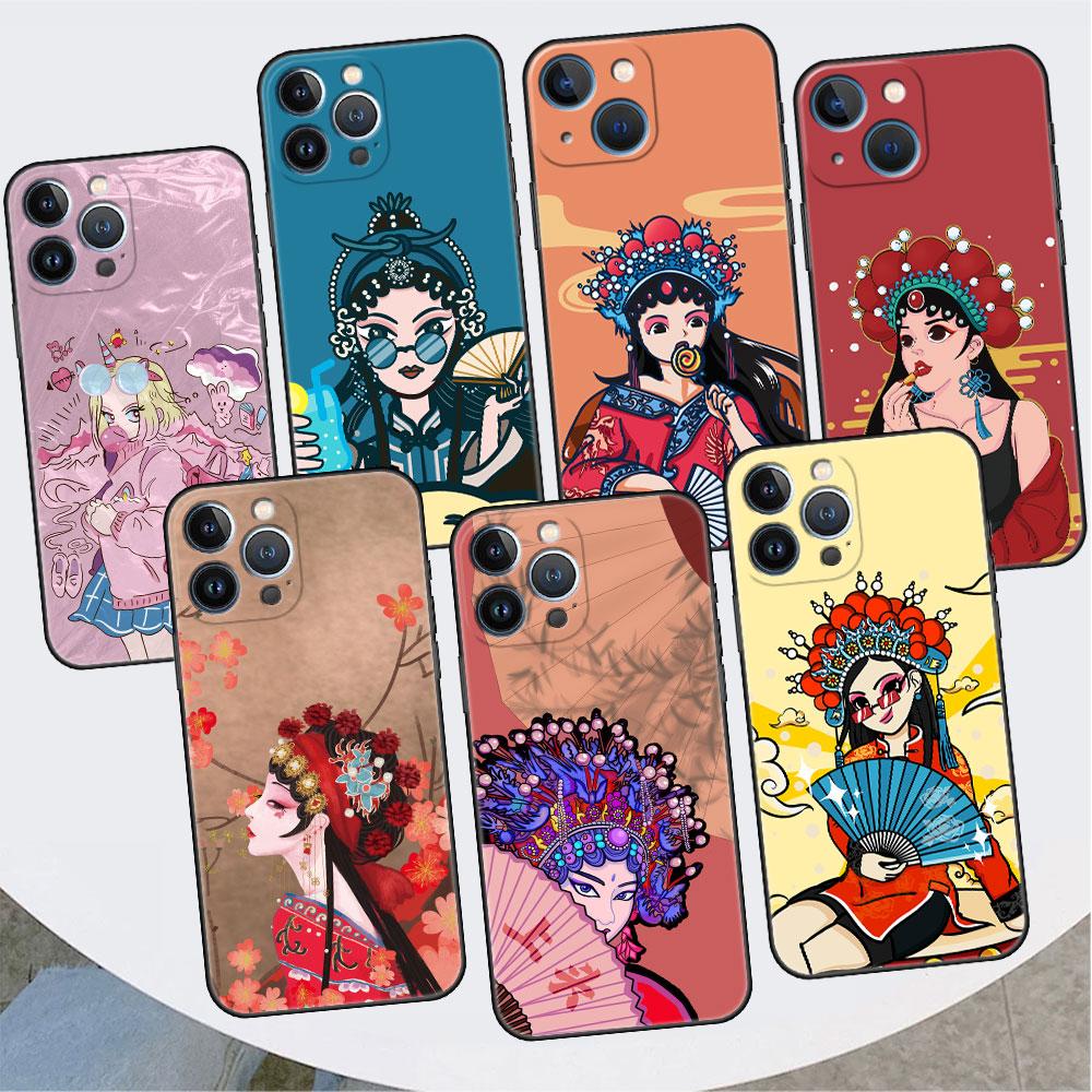 Opera Retro Girl Case For Apple iPhone 14 Pro Max 13 11 12 Mini SE 7 8 Plus X XS 6 6S Silicone Shell Phone Cover Soft TPU Funda