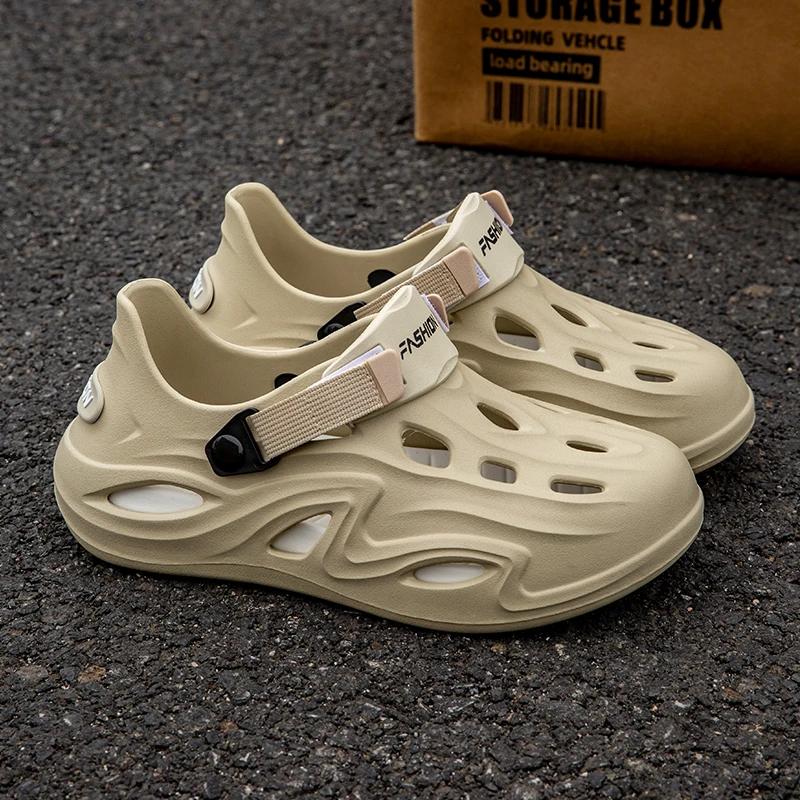 

Мужские летние нескользящие мягкие шлепанцы из ЭВА, мужские уличные сандалии с отверстиями для сада, повседневные дышащие удобные плоские домашние тапочки 36 хаки