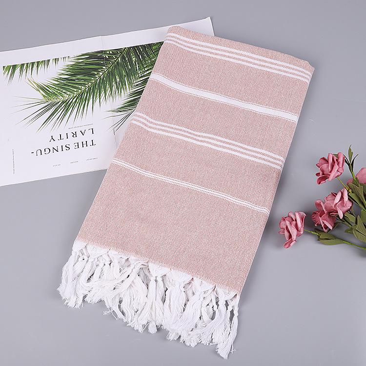 Custom Pure Cotton Turkish Striped Beach and Sauna Towel with Non-Stick Sand and Tassels for Adults