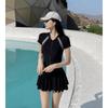 Summer Pool Dress With Collared Splicing Pattern For Beach Vacation And Yoga Practice