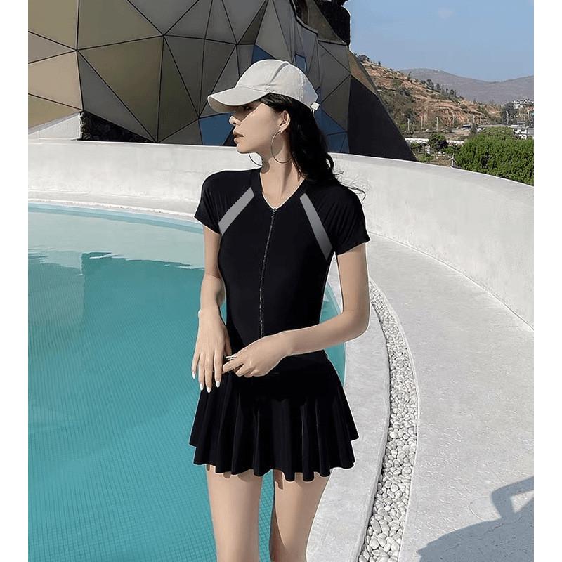 Summer Pool Dress With Collared Splicing Pattern For Beach Vacation And Yoga Practice