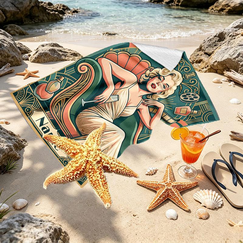 Custom Name Personalized Marilyn Monroe Print Beach Towel, for Trip Camping Beach Party Home Decor, Birthday Gift for Family & Friends