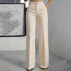 Women Suit Pants Button Zipper Trousers with Pockets Closure High Waist Long Solid Color Straight Wide