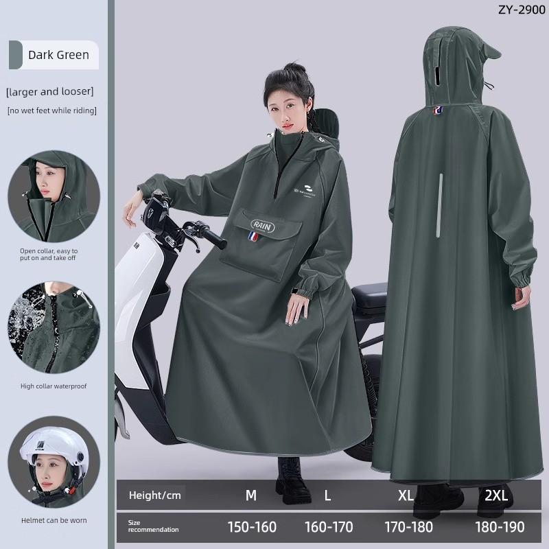 Long Raincoat for Electric Scooter, Full-Body Storm-Proof, Adult Outerwear, Single-Person Women's Style, Separate Rider and Vehicle Use, Specialized