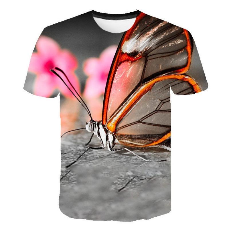 Cross-border New Boys And Girls With The Same Parent-child T-shirt, Beautiful Butterfly 3D Printing Cool Loose Men's And Women's Short Sleeves
