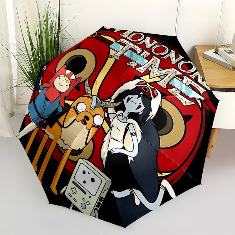 1pc Mononoke Time: Adventure Time Characters Outdoor Umbrella - Automatic Opening/Closing, Portable 3-Fold Design, 8-Rib Iron Frame, Perfect Gift