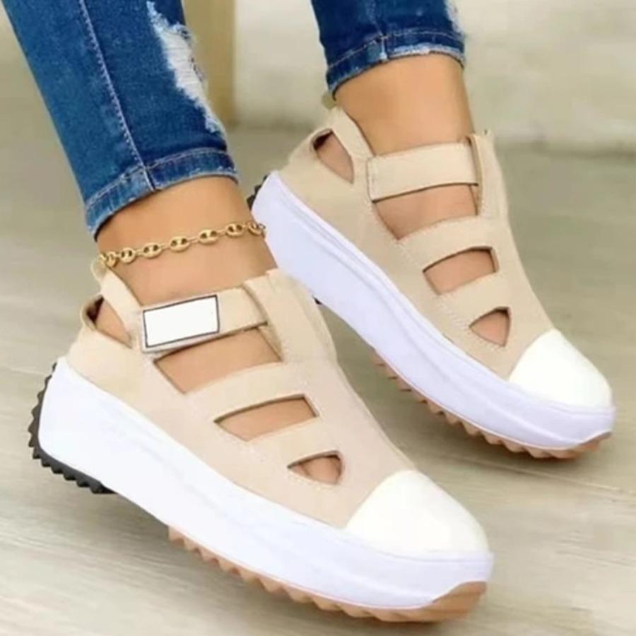 Plus Size Women's Overseas Trade Flats 2025 New Arrival Chunky Sole Flats Women's Openwork Velcro Casual Shoes