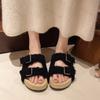 Fashion Women's Outdoor Plush Shoes Autumn New Buckle Strap Non Slip Casual Flats Comfortable Height Increase Fashion One Word Slippers