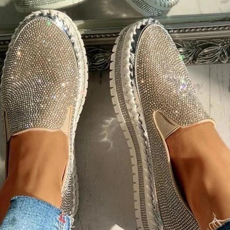 Spring Shoes Women Fashion Crystal Glitter chaussure femme Casual Female Loafers Slip On Flat Platform Women Shoes WSH4030