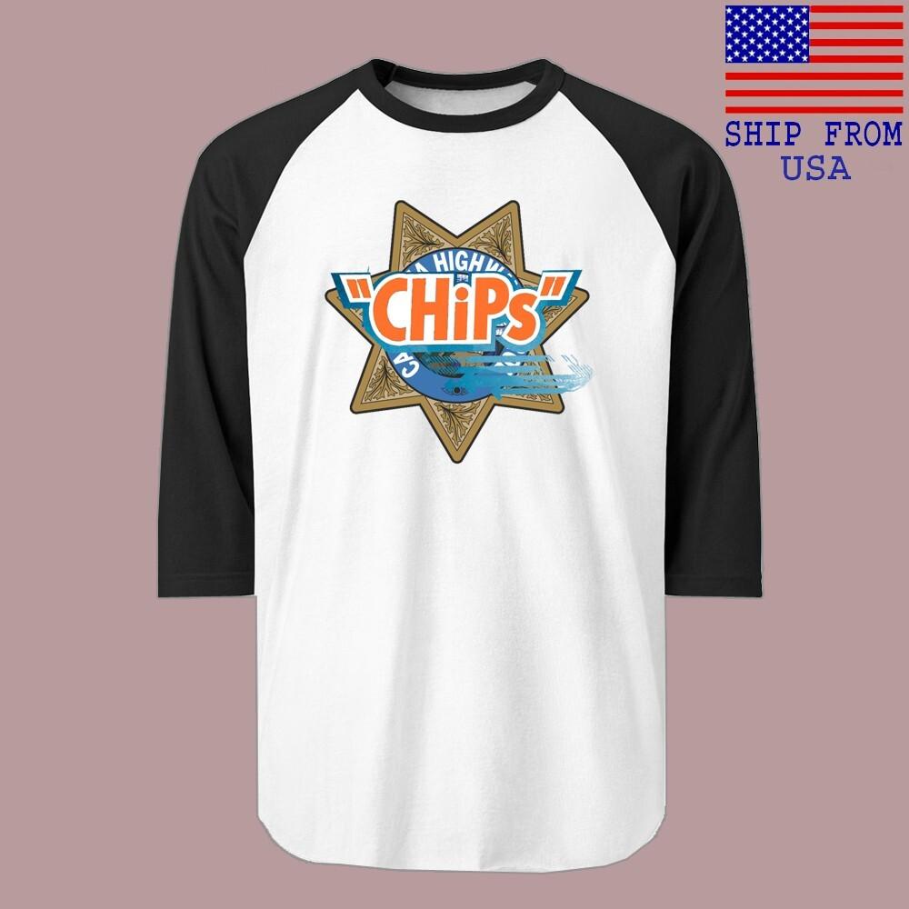 Chips Retro Police Movie Men#039;s Raglan Black Size S2XL Unisex T-Shirt XXXL