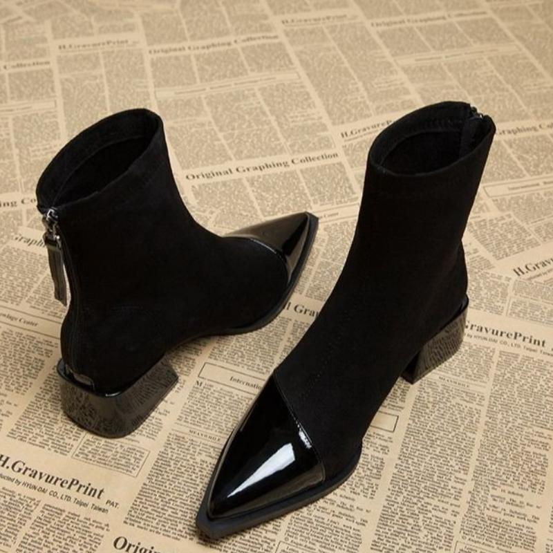 Fashion 2025autumn Simple Versatile Womens Shoes High Quality Ladies Sexy Pointed Toe Comfortable Mid-heel Zipper Short Boots Large Size