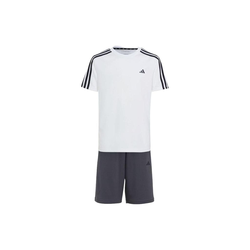 Adidas Loose Fit Round Neck Striped Logo Print Set Casual Sports Set Kids sets HS1608
